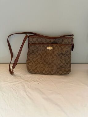 Coach Brown Signature Crossbody with Leather Trim